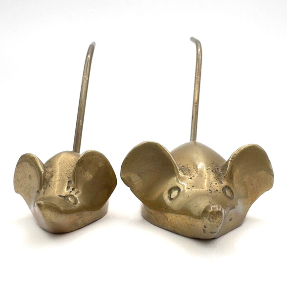 Brass Mouse Ring Holders or Receipt Holders Lot of Two Vintage Mid Century - Picture 3 of 13